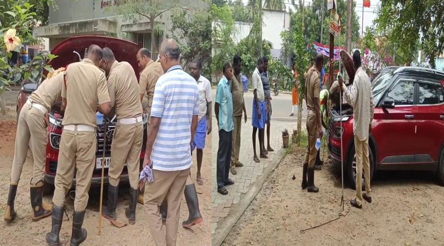காரில் பதுங்கிய பாம்பை பிடிக்க முடியாமல் தீயணைப்பு வீரர்கள் திணறல்