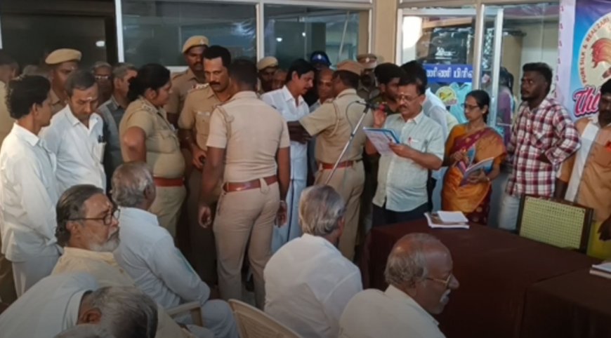 திருபுவனம் பட்டு கூட்டுறவு சங்க பேரவை கூட்டத்தில் காலணி வீச்சு -3 பேர் கைது