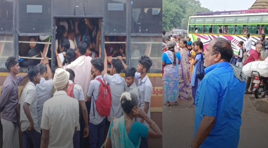 படிக்கட்டில் தொங்கியப்படி பயணம்-பேருந்தை இயக்க மறுத்த ஓட்டுநர்