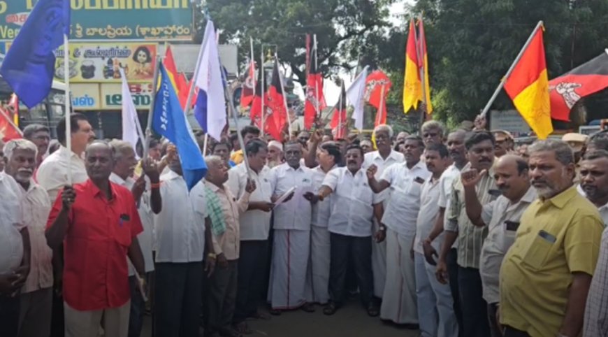 காஞ்சிபுரத்தில் பேருந்து முன் படுத்து தொழிலாளர்கள் போராட்டம்