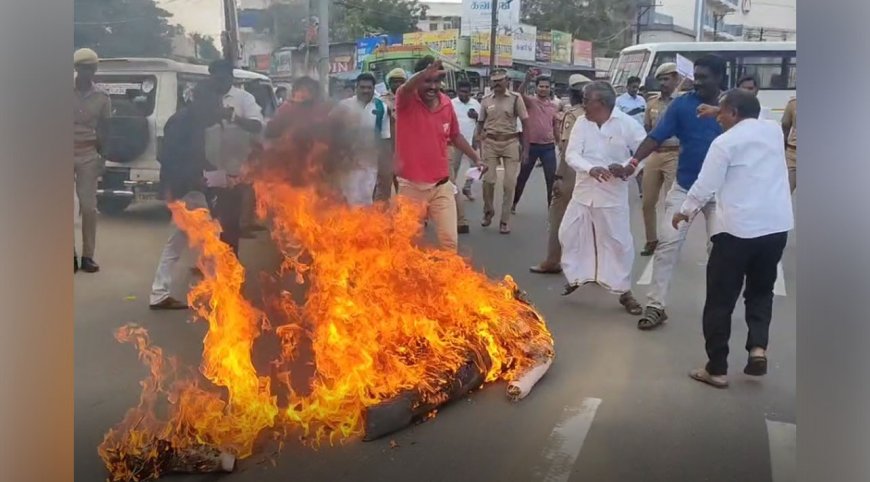காவிரி மேலாண்மை ஆணைய தலைவர் உருவ பொம்மையை எரிப்பு- தஞ்சையில் பரபரப்பு