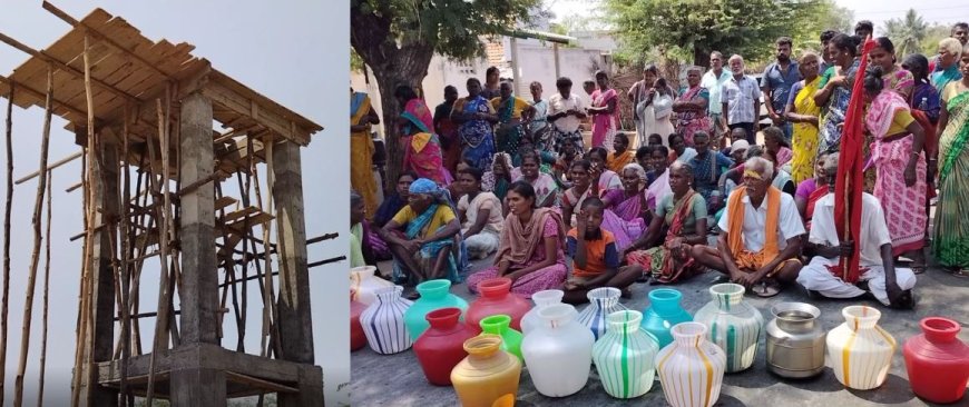 நீர்த்தேக்க தொட்டிக்கு தனிநபர் எதிர்ப்பு... காலி குடங்களுடன் கிராம மக்கள் போராட்டம்...