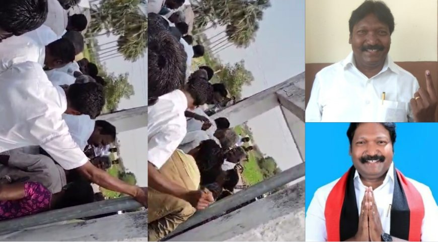 நீ அதிமுக..! அடிக்க பாய்ந்த திமுக எம்எல்ஏ...   பூமி பூஜையின் போது குளறுபடி...! 