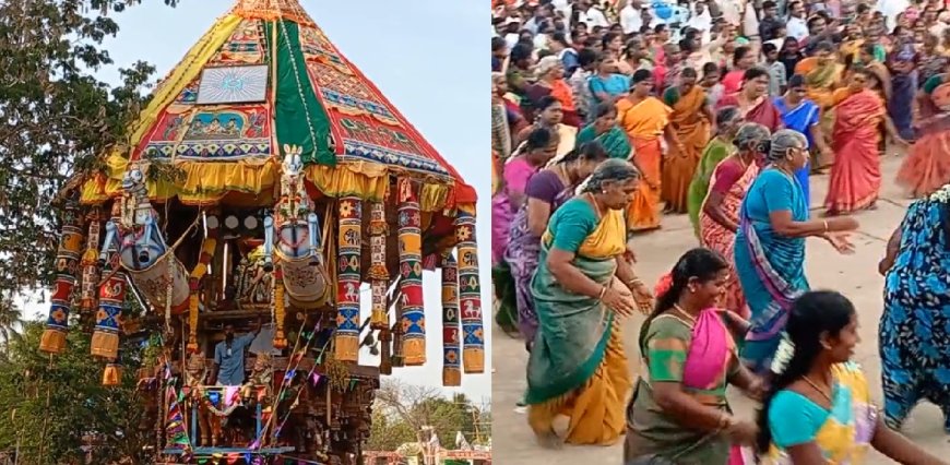 பட்டுக்கோட்டை காருடைய அய்யனார் கோயில் தேரோட்டம்...  தப்பாட்டம் ஆடி.. கும்மியடித்து வழிபட்ட பக்தர்கள்