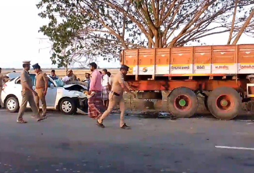 நின்றிருந்த லாரி மீது மோதிய கார்... 4 பேர் உயிரிழந்த சோகம்...