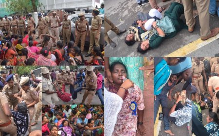 என்னம்மா இப்படி பண்றீங்களம்மா ! ஆசிரியர்கள், தூய்மை பணியாளர்கள் போராட்டத்தால் போலீஸ் தவிப்பு 