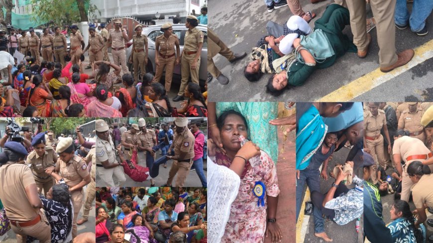 என்னம்மா இப்படி பண்றீங்களம்மா ! ஆசிரியர்கள், தூய்மை பணியாளர்கள் போராட்டத்தால் போலீஸ் தவிப்பு 