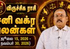 விருச்சிகம் ராசிக்கான சனி வக்ர பலன்கள்! - யதார்த்த ஜோதிடர் ஷெல்வீ